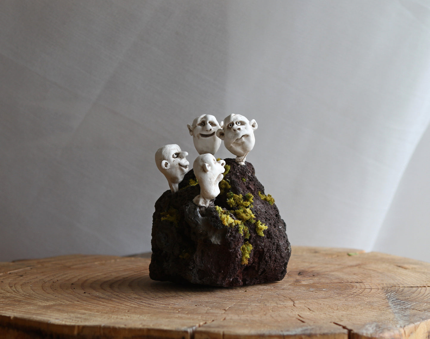 Souvenir from Iceland. Sculpture on lava stone, artificial moss, unique gift idea ,home decor.