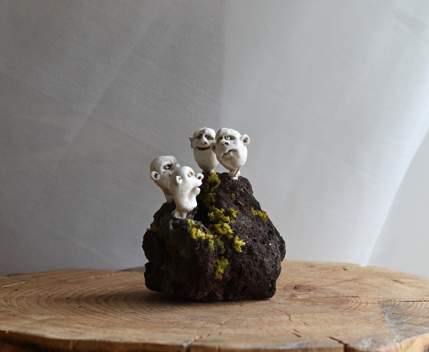 Souvenir from Iceland. Sculpture on lava stone, artificial moss, unique gift idea ,home decor.