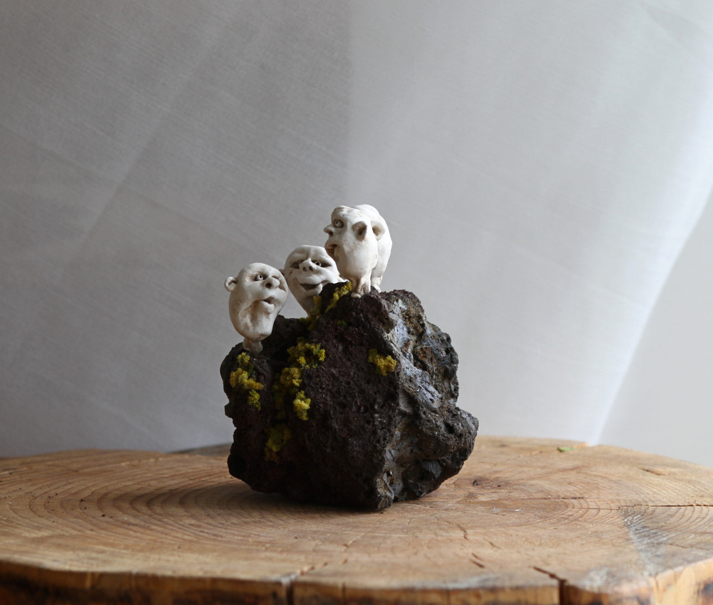 Souvenir from Iceland. Sculpture on lava stone, artificial moss, unique gift idea ,home decor.