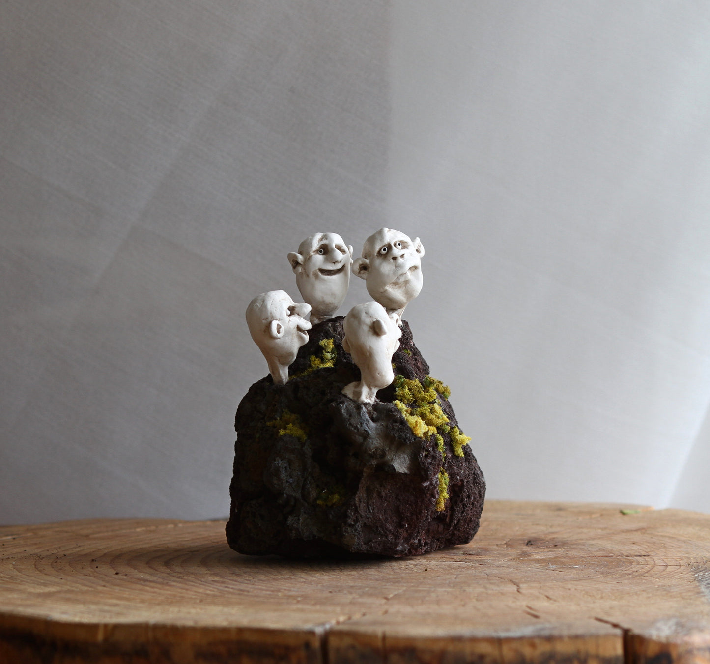 Souvenir from Iceland. Sculpture on lava stone, artificial moss, unique gift idea ,home decor.